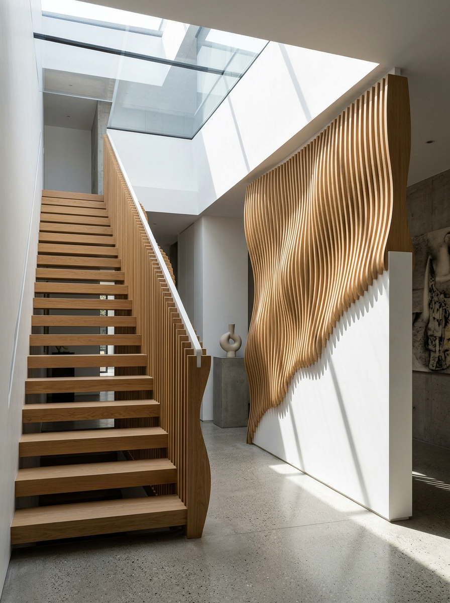 Wave balustrade alongside a contemporary entry stair