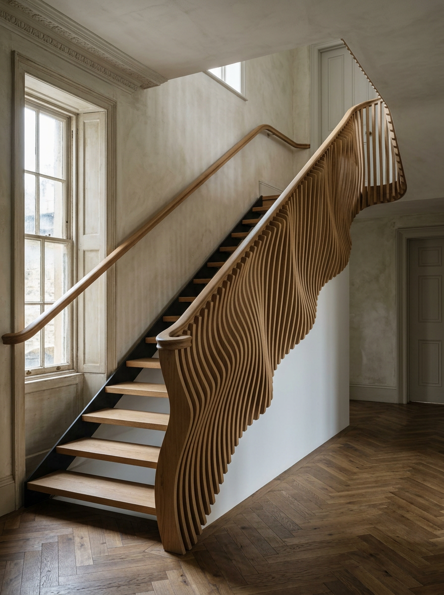 Wave balustrade in a renovated Georgian townhouse