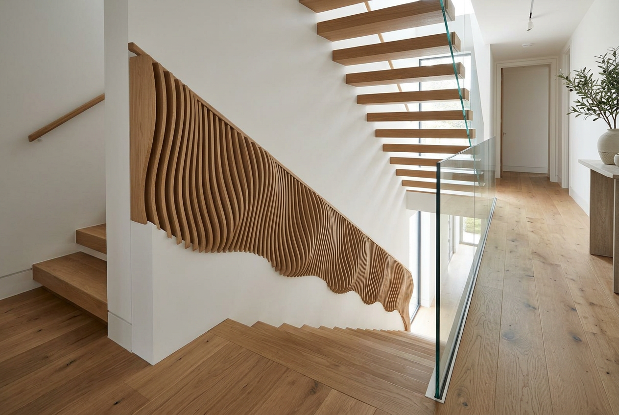 Wave balustrade paired with frameless glass on the opposite side